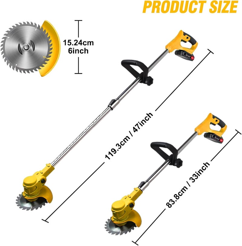 ALSO GO 24V Electric Weed Wacker Cordless Grass Trimmer with 2x2000mAh Batteries & Fast Charger, 3 in 1 Stringless Lightweight Brush Cutter/Edger/Mower with 3 Types Blade & Wheels for Garden and Yard Lawn - Image 2